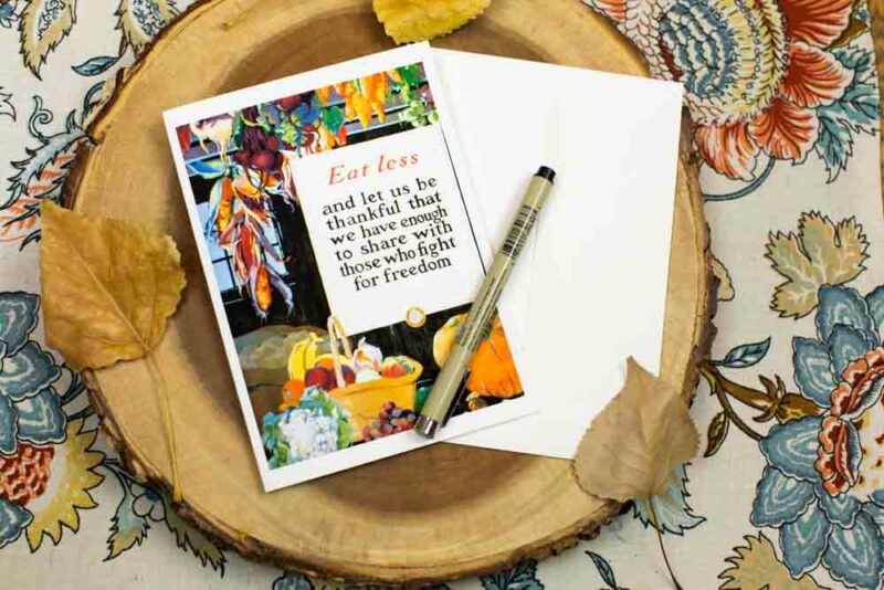 Vintage Thanksgiving Card - Eat Less and Let us be Thankful - Thanksgiving Card