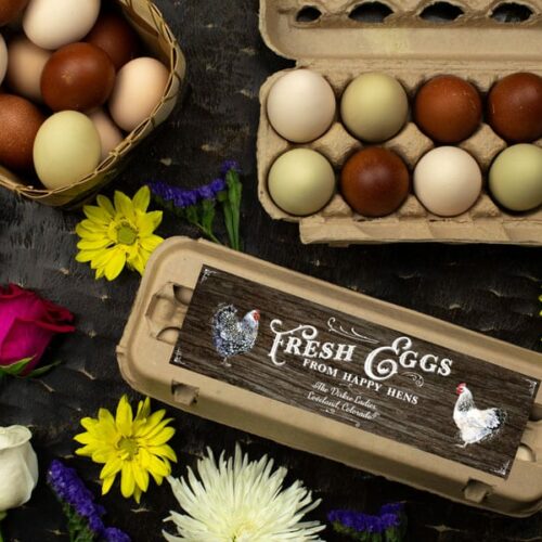 Vintage Style Custom Egg Carton Labels Black, Blue, or Red Fits