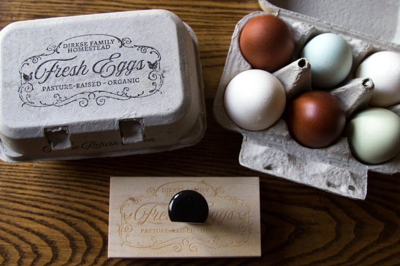 Customizable Egg Carton Stamp - Fresh Eggs - Elegant Script