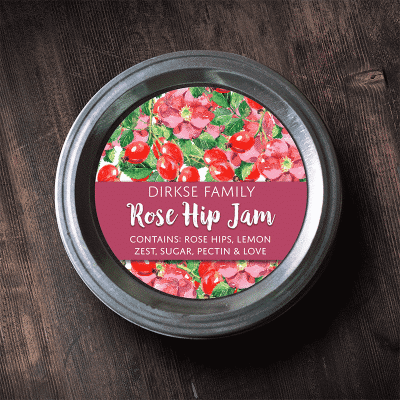 Customized Rose Hips Canning Labels – Watercolor Style