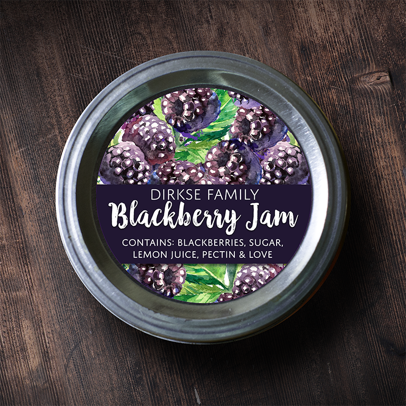 Customized Label – Blackberry Jam & Preserves, Watercolor Canning Label