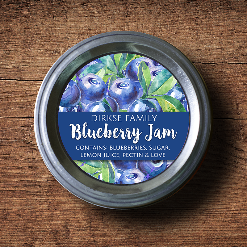 Customized Blueberry Canning Labels – Watercolor Style