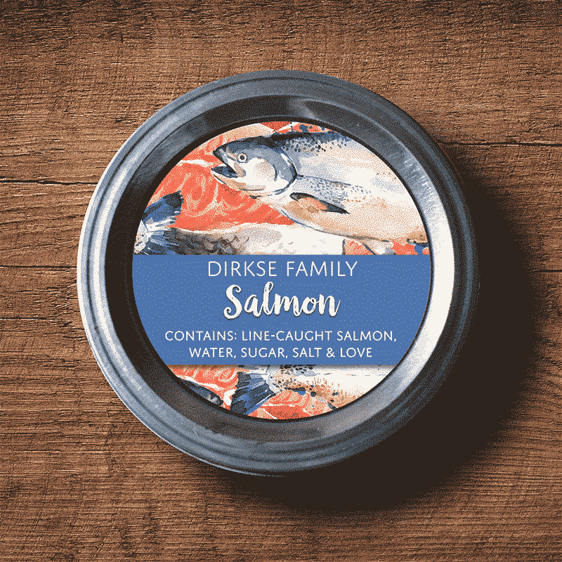 Customized Salmon Label – Watercolor Style Freezer Safe Label – Canned Salmon Labels